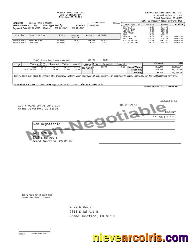 Barrett Business Services employee pay stub